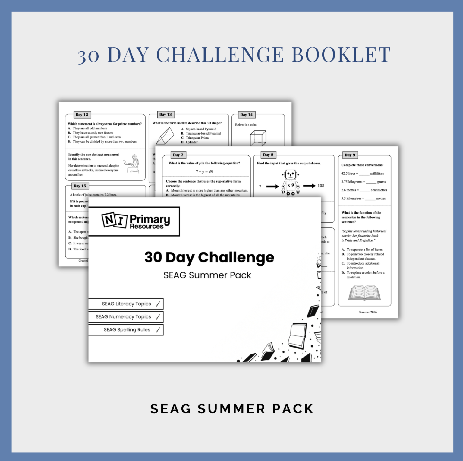 30 Day Challenge Booklet (SEAG Summer Pack) - NI Primary Resources